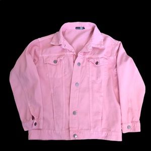 Women’s pink jean jacket us size 10. Pre loved.
